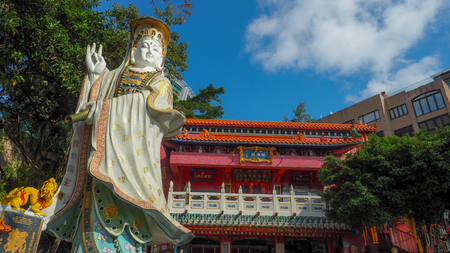 Hong Kong, China - December 10, 2016 : Big Quan Yin statue at Kwum Yam Taoist shrine at the southeastern end of Repulse Bayのeditorial素材