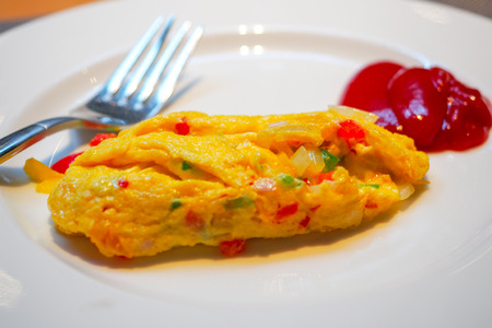 Homemade Ham and Cheese Omelette for breakfastの写真素材