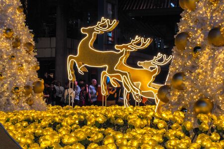 BANGKOK THAILAND - DECEMBER 23 : Christmas decorated with deer for Merry Christmas & Happy New Year 2017 at Centralworld shopping mall on December 23, 2016 in Bangkok, Thailand.のeditorial素材
