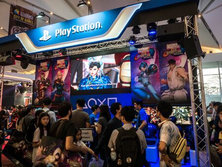 THAILAND - 4 November 2017:  Boots games by PlayStation 4. Mounted displays at Thailand game show...