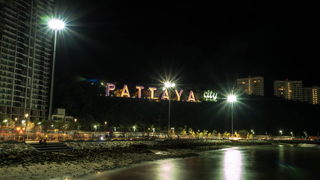 PATTAYA, THAILAND - January 14 - 2018: Billboard "PATTAYA CITY" in coast is landmark At the Bali Hai Pier Pattaya,  illustrative-editorialのeditorial素材