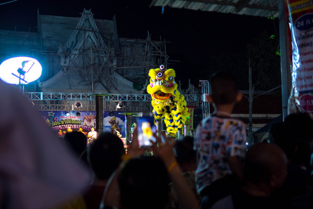 BANGKOK, THAILAND - February 26, 2018 : Lion dance show in festivalのeditorial素材