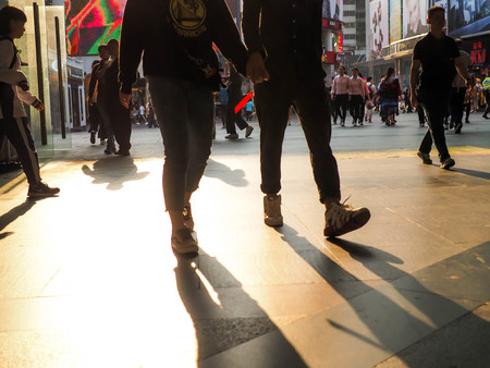 Guangzhou, China - MARCH 27,2018: Light and shadow evening on the floor of beijing road shopping street guangzhou, Chinaのeditorial素材