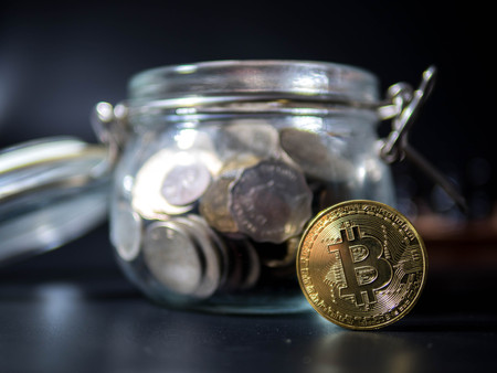 Bitcon, Coins in Glass Jar with Golden coin