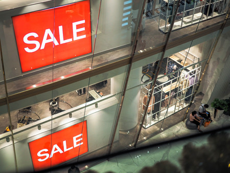 BANGKOK, THAILAND. JAN 1, 2019: Every retails start announcing for SALE to celebrate, Red sign White...