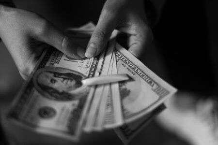 Dollar and Drugs close up, Cocaine.