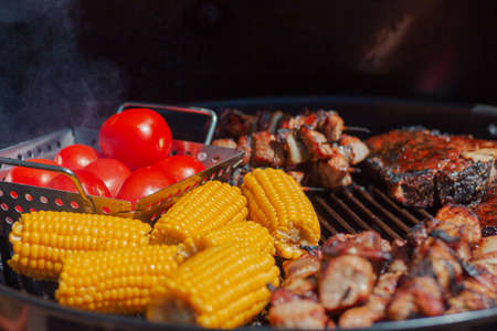 Grilled food with vegetables