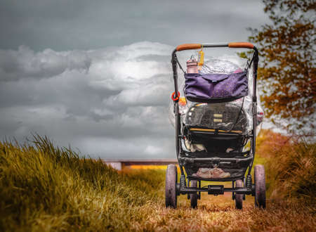 Baby carriage on hiking trail