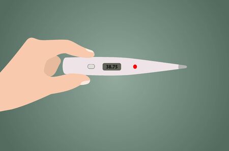Major equipment to cope Corona virus or Covid-19 virus, hand is hold thermometer at a high temperature of 38.75 degrees, the risk of corona virus or Covid-19 virus.のイラスト素材