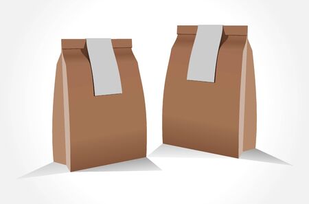 Brown craft paper bag packaging template isolated on white background. Packaging template mockup collection. Stand-up pouch Half Side view package.のイラスト素材