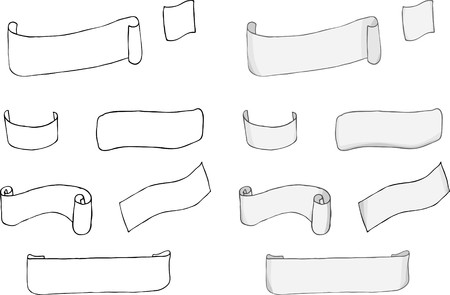 A set of 7 hand-drawn generic labels and banners for any use. Includes black outlines.のイラスト素材