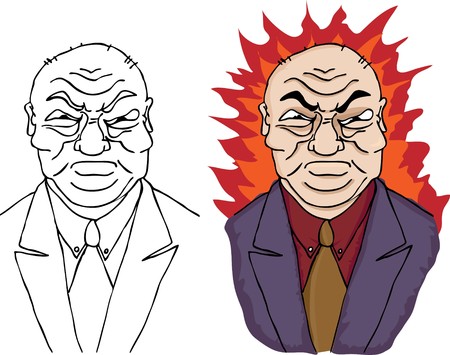 A furious businessman in suit and tie with a hellish halo. Includes black ink version.のイラスト素材