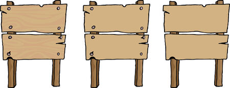 Blank worn out wooden sign post with variations of grain and nails.のイラスト素材