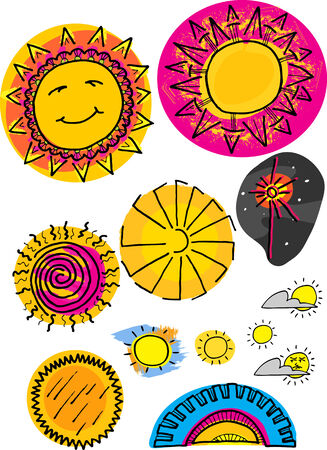 Set of 12 sun illustrations from space, the sky and sunset.のイラスト素材
