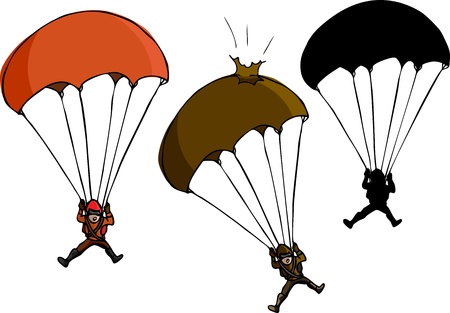 Parachute jumper with damaged parachute and silhouette variationsのイラスト素材