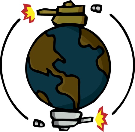 Two warring tanks on planet earth shoot each other のイラスト素材
