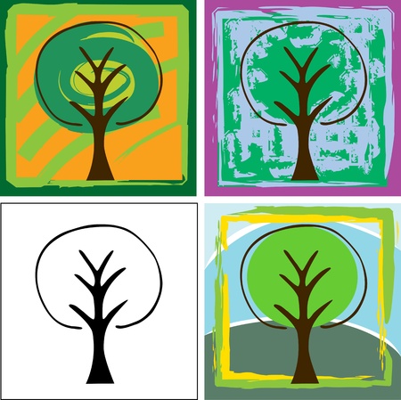 Set of four abstract tree illustrations for backgrounds, logos or iconsのイラスト素材