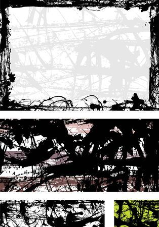Four rectangular grunge frame and backgrounds from original ink drawingsのイラスト素材