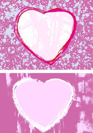 pair of hand-drawn ink heart-shaped grunge style framesのイラスト素材