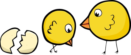 Pair of baby chickens with a cracked open shellのイラスト素材