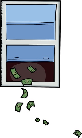 Illustration about wasting or throwing money out the windowのイラスト素材