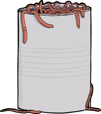 Dozens of worms squirm around a metal canのイラスト素材