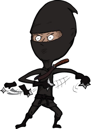 Cartoon ninja over white throws shurikin stars very fastのイラスト素材