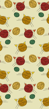 Seamless background of cute cats and balls of yarnのイラスト素材