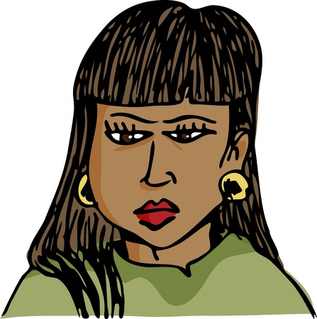 Beautiful Latin American woman with earrings and mad faceのイラスト素材
