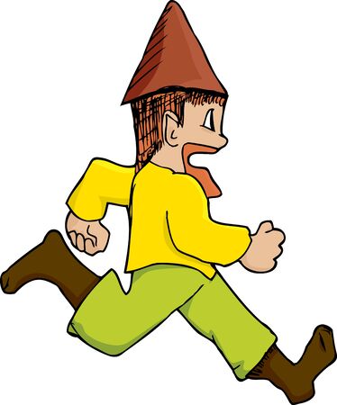 Cartoon of male gnome running over white backgroundのイラスト素材