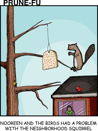 Upset woman and birds in Prune-Fu comic strip 3のイラスト素材