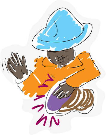 Sketch of an Aborigine man playing a drum over white backgroundのイラスト素材