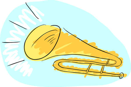 Doodle drawing of a trombone with sound coming from itのイラスト素材