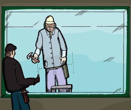 Two workers cut out a large windowのイラスト素材