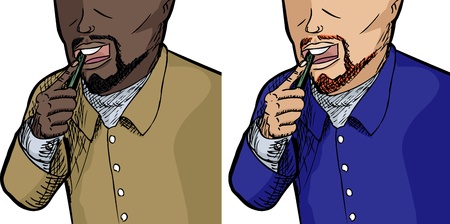 Unidentifiable man brushing teeth isolated over white backgroundのイラスト素材