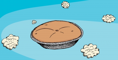 Cartoon of a baked pie in the sky with cloudsのイラスト素材
