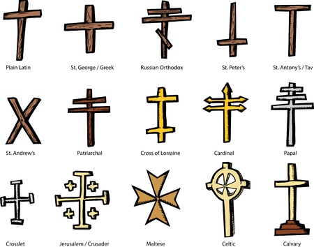 Set of historically accurate crosses representing various Christian churchesのイラスト素材