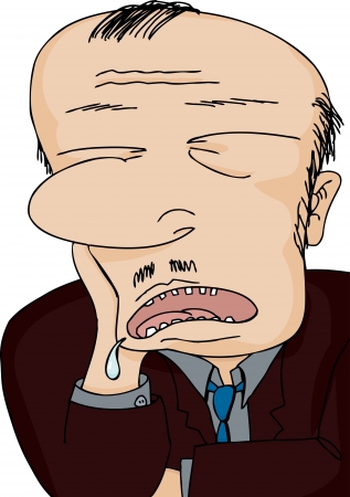 Drooling businessman asleep with hand on face over white backgroundのイラスト素材