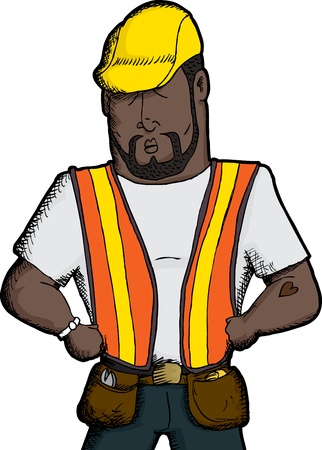 Muscular Black construction worker with heart tattooのイラスト素材
