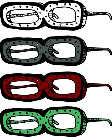 Pair of gold studded thick eyeglasses over whiteのイラスト素材