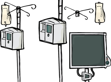 Intravenous drip objects and heart rate monitor over white backgroundのイラスト素材