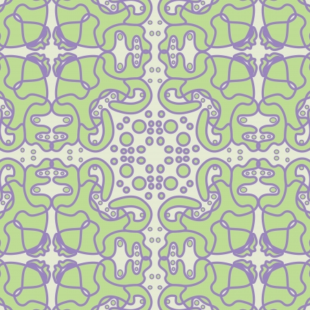 Seamless background of green fluffy shapes and purple linesのイラスト素材