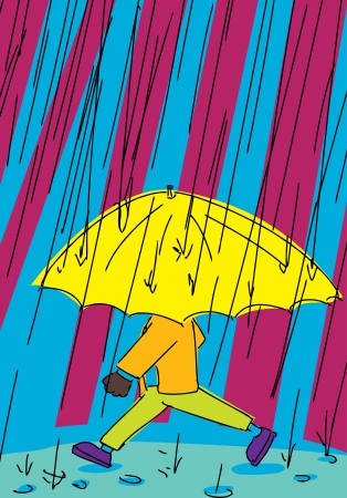 Person partially hidden with umbrella walking in the rainのイラスト素材