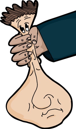 Cartoon of face being squeezed in hand over white backgroundのイラスト素材