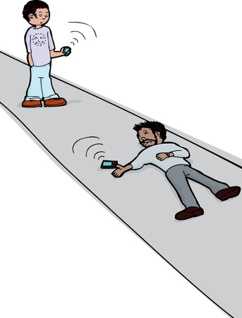 Man with cell phone sees dead man with cell phoneのイラスト素材