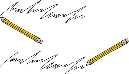 Pencil writing from both directions over white backgroundのイラスト素材