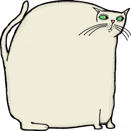 Overweight white cat sitting on isolated backgroundのイラスト素材