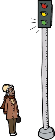 Surprised elderly woman next to stoplight over white backgroundのイラスト素材