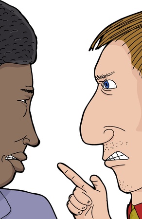 Pair of African and Caucasian men angry with each otherのイラスト素材