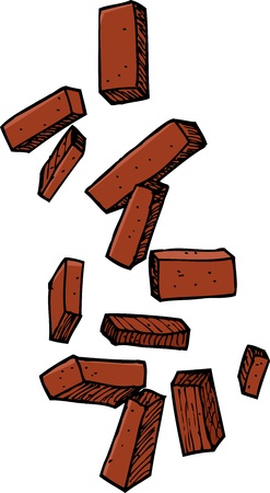 Group of loose bricks falling on white backgroundのイラスト素材